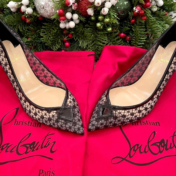 Christian Louboutin Neomid 55 Black Embroidered Mesh & Leather Pumps Size 40.5 - Picture 3 of 8